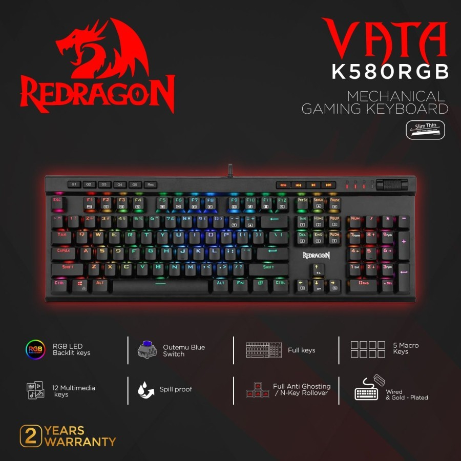 REDRAGON Redagon Mechanical Gaming Keyboard RGB VATA - K580RGB