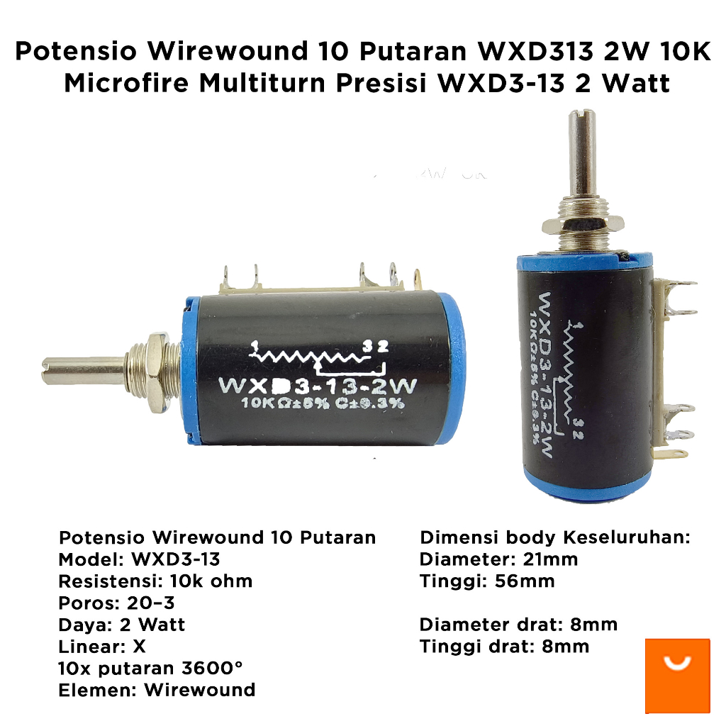 Wirewound Potentiometer 10 หมุน WXD313 2W 10K Microfire Multiturn Precision WXD3-13 2 วัตต์