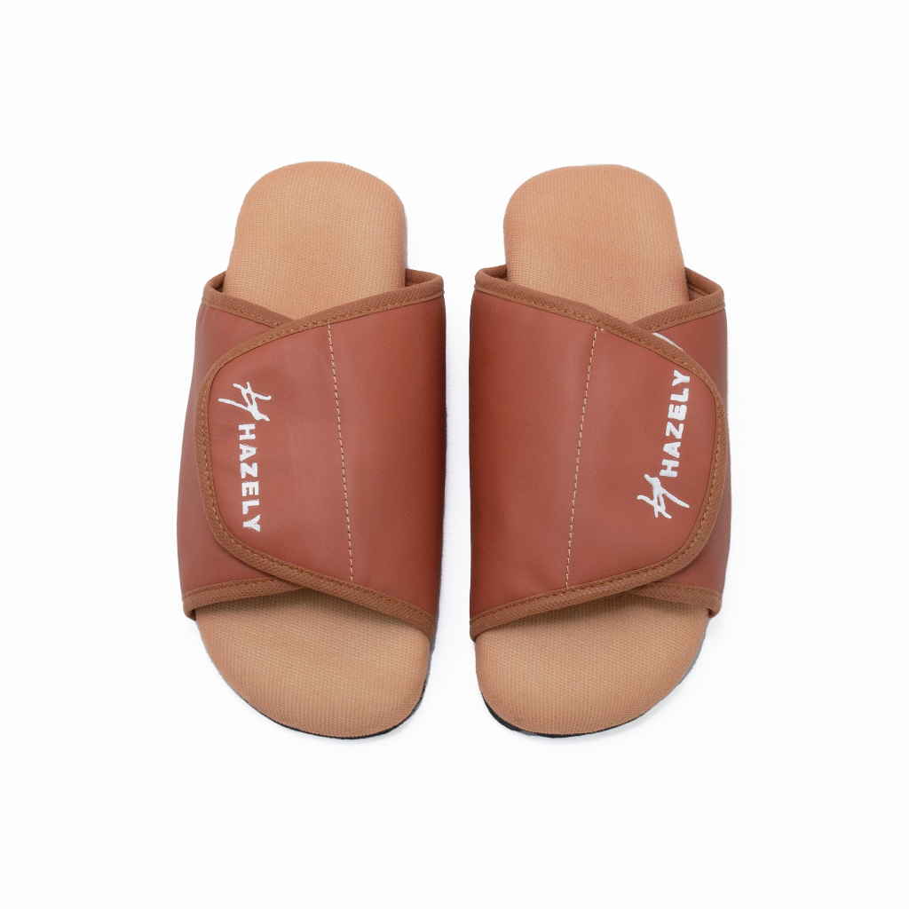 Hazely - รองเท้าแตะเพื่อสุขภาพเบาหวาน Super Soft Velcro Slop - Brick Brown