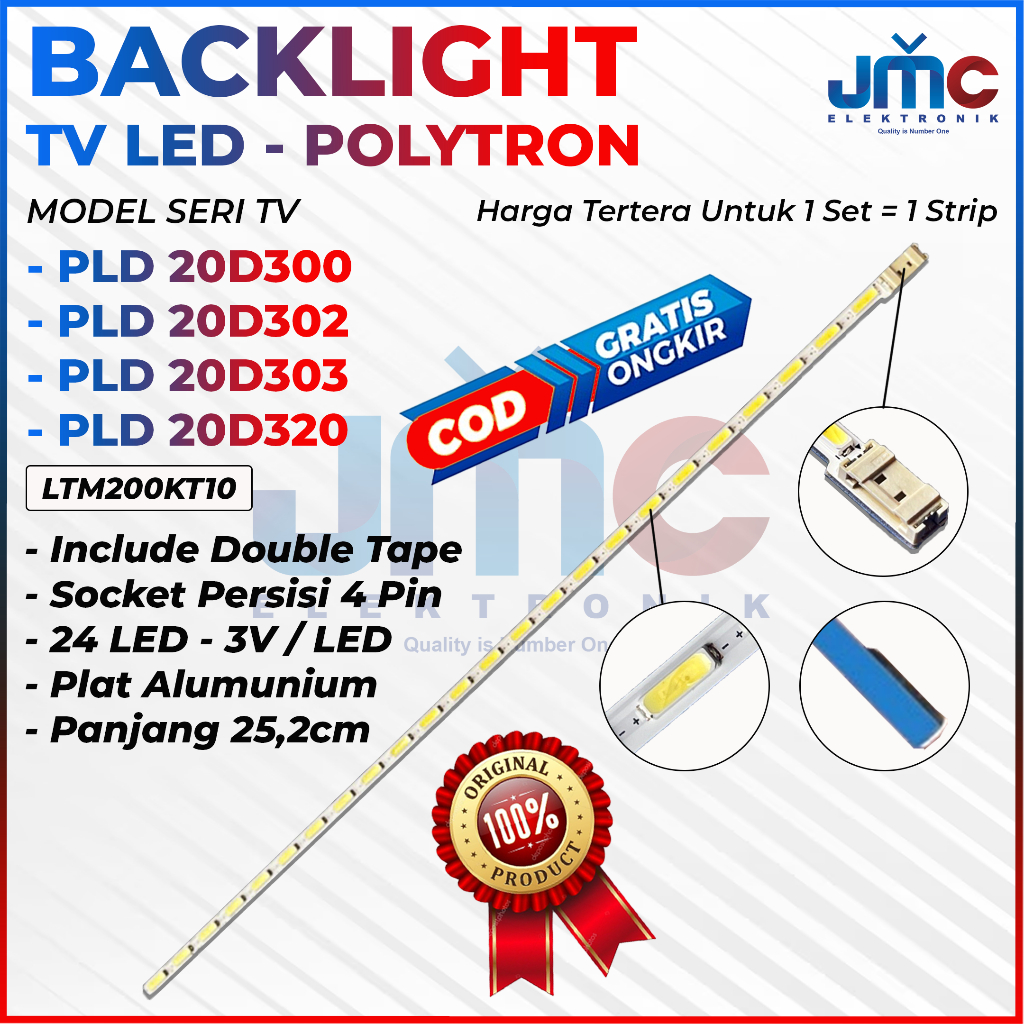 Polytron TV Backlight 20 INCH PLD-20D302 20D320 20D300 PLD20D303 LTM200KT10 24/3V Strip