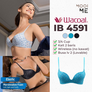 Wacoal Mood Ib4591 บรา 3/4 คัพ ไร้สาย (ไร้สาย) ลูกไม้ โฟมหนา (ลูกไม้)