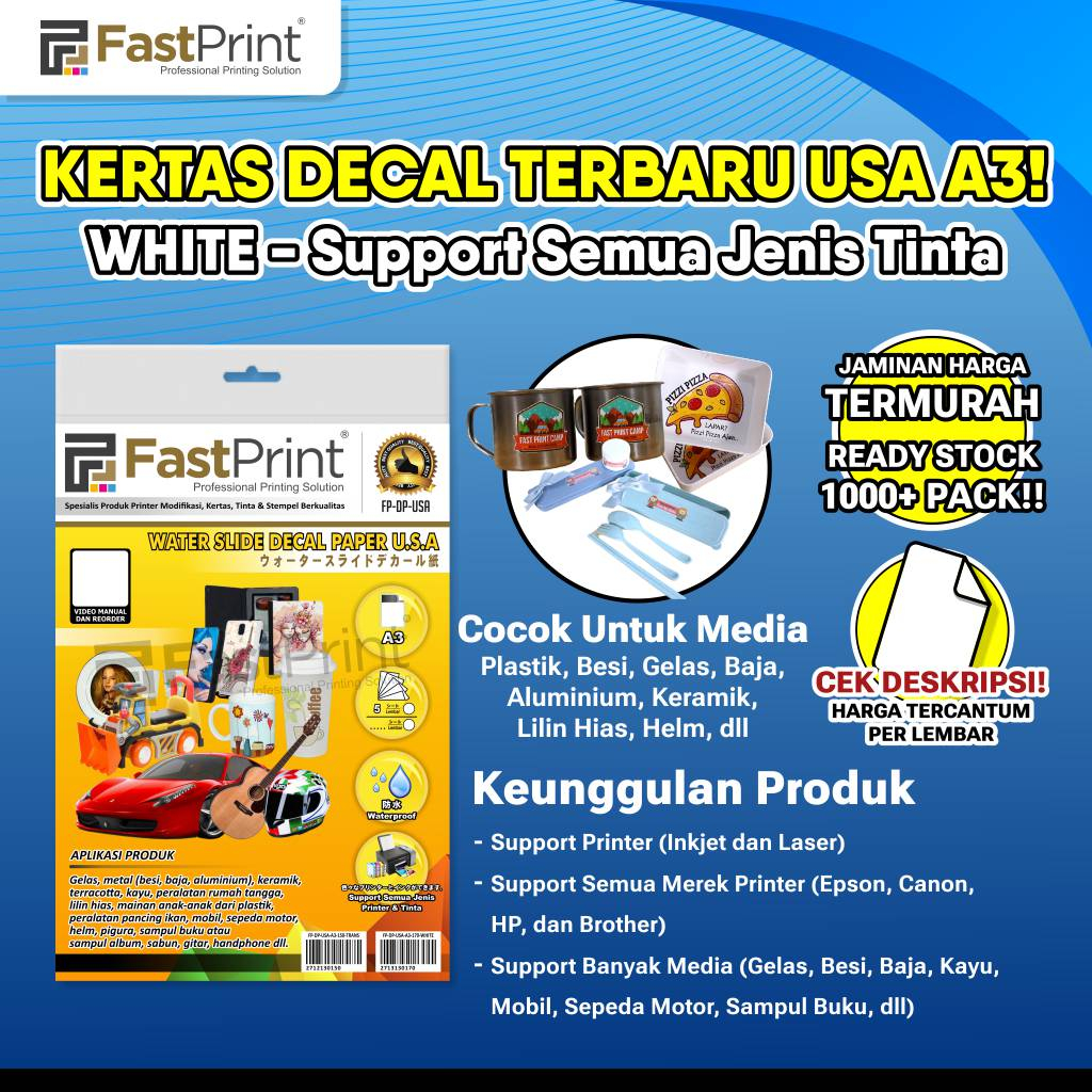 กระดาษรูปลอกสไลด์น้ํา USA Fast Print A3 170 กรัม สีขาว