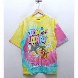 เสื้อยืด ลาย Tom&amp;jerry สีมัดย้อม สไตล์วินเทจ โอเวอร์ไซซ์ สําหรับชาย และหญิง