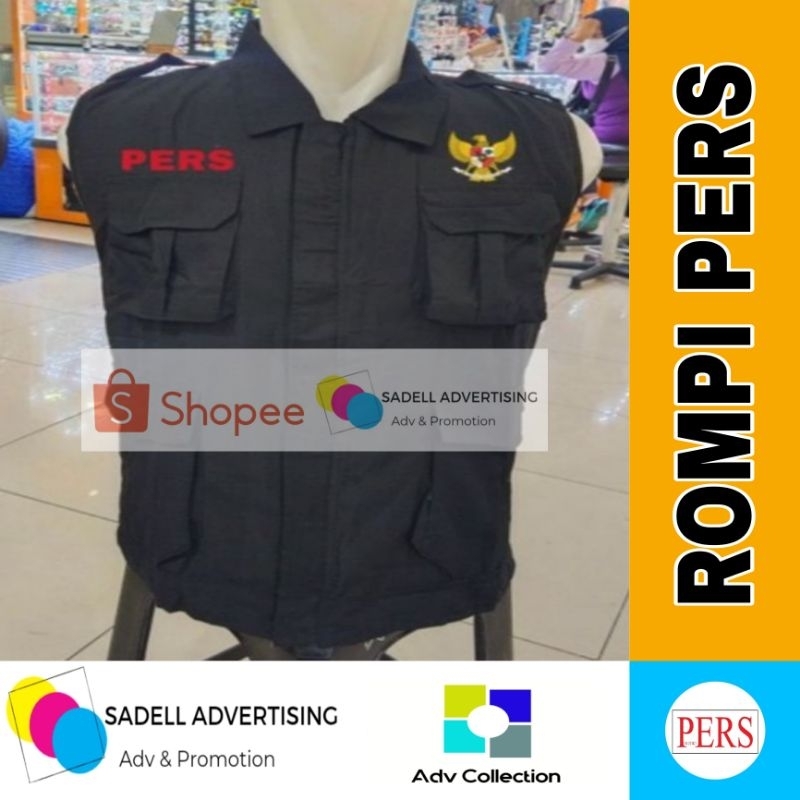 PERS Vest PERS Journalist Vest ปักเต็มสีดํา