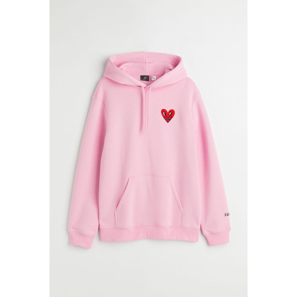 Keith Haring Pink Adult Couple Jacket Hoodie ผู้ชายและผู้หญิง ดีไซน์ขนาดใหญ่จาก H&M + แถมถุงกระดาษ