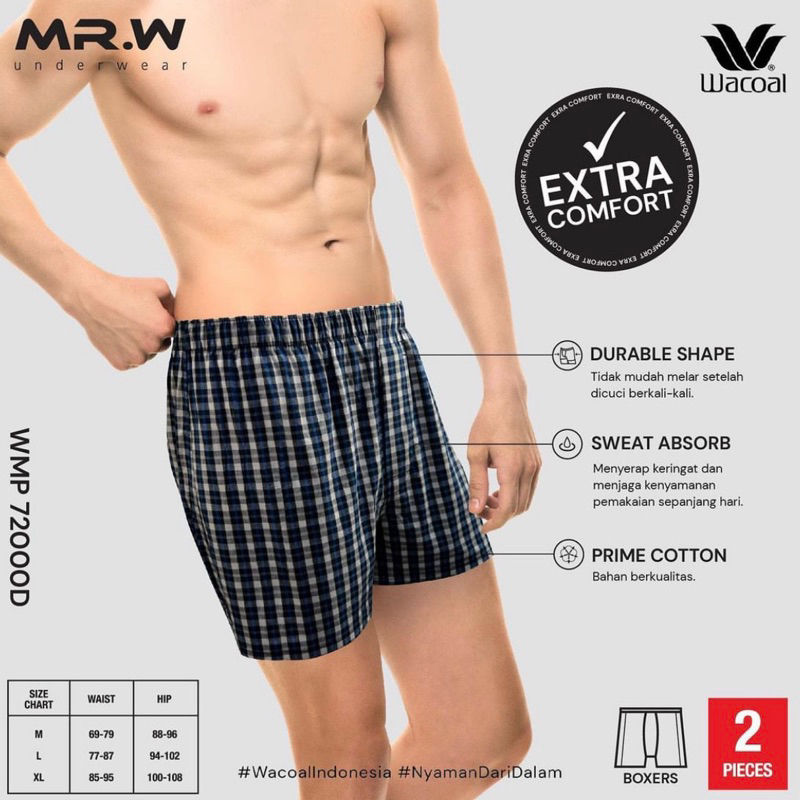 Mr W by Wacoal กางเกงบ็อกเซอร์ขาสั้น ผ้าฝ้าย พรีเมี่ยม สําหรับผู้ชาย WMP 72000D 2 ชิ้น