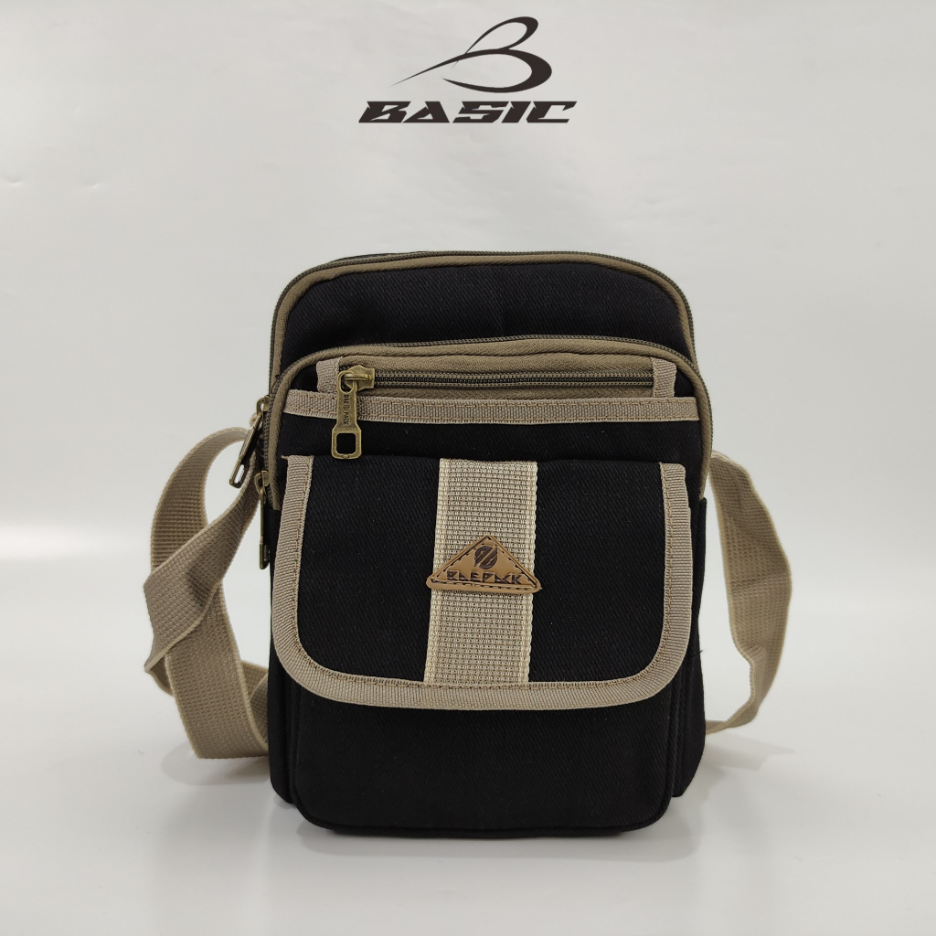 Hitam Baepack Alfie Black Mens Canvas Sling Bag Original Basicbag / Mens Canvas Shoulder Bag / Adult