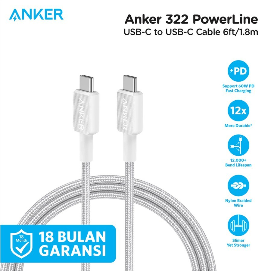 สายชาร์จ Anker 322 USB-C to USB-C (ถัก 6 ฟุต) A81F6
