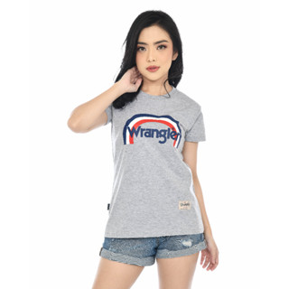 WRANGLER เสื้อยืด แขนสั้น สีรุ้ง สีเทา สําหรับผู้หญิง