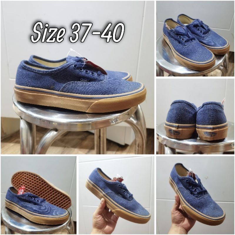 Vans AUTHENTIC WASHED CASUAL SNEAKERS DENIM NAVY BLUE GUM BROWN SOLES GIRLS WOMEN 37-40