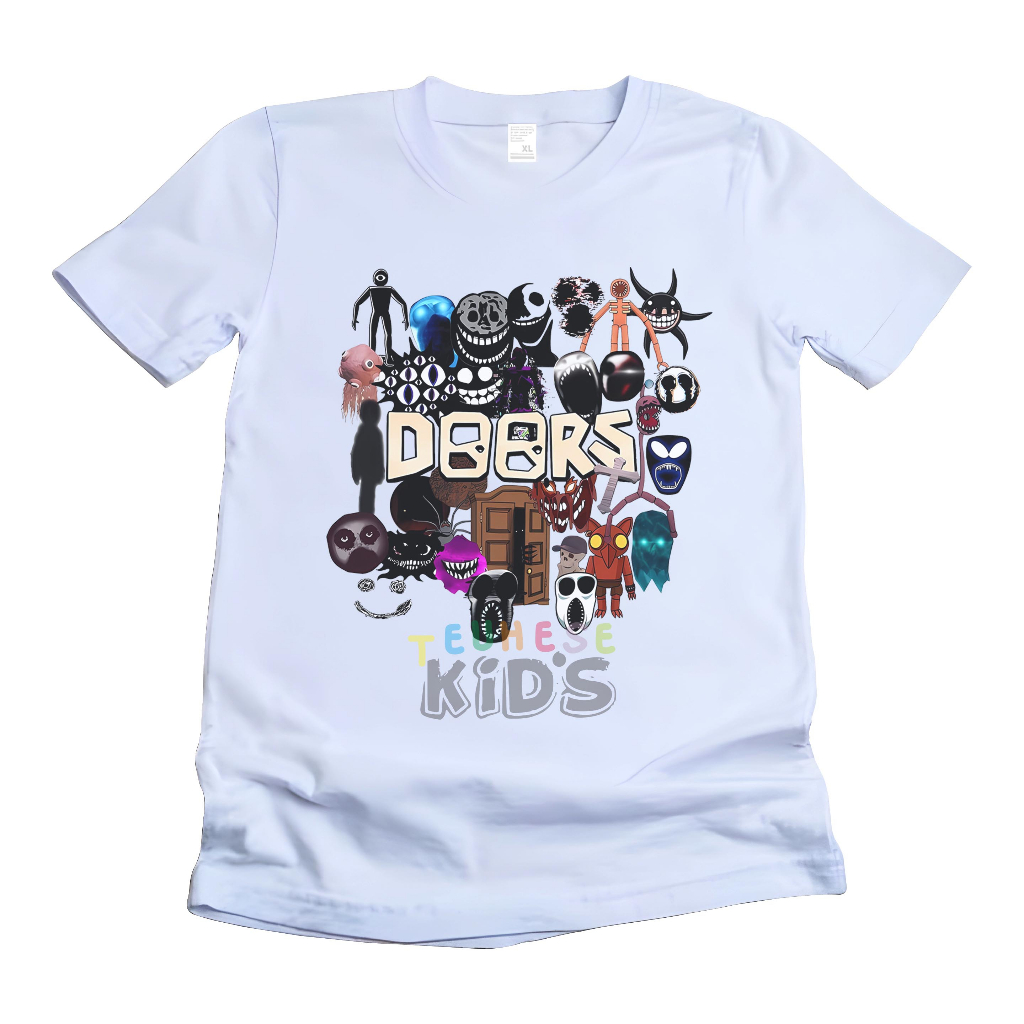 (ชื่อฟรี) เสื้อยืดเด็กด้านบนกับเกม "ROBLOX DOORS" เนื้อผ้าฝ้าย