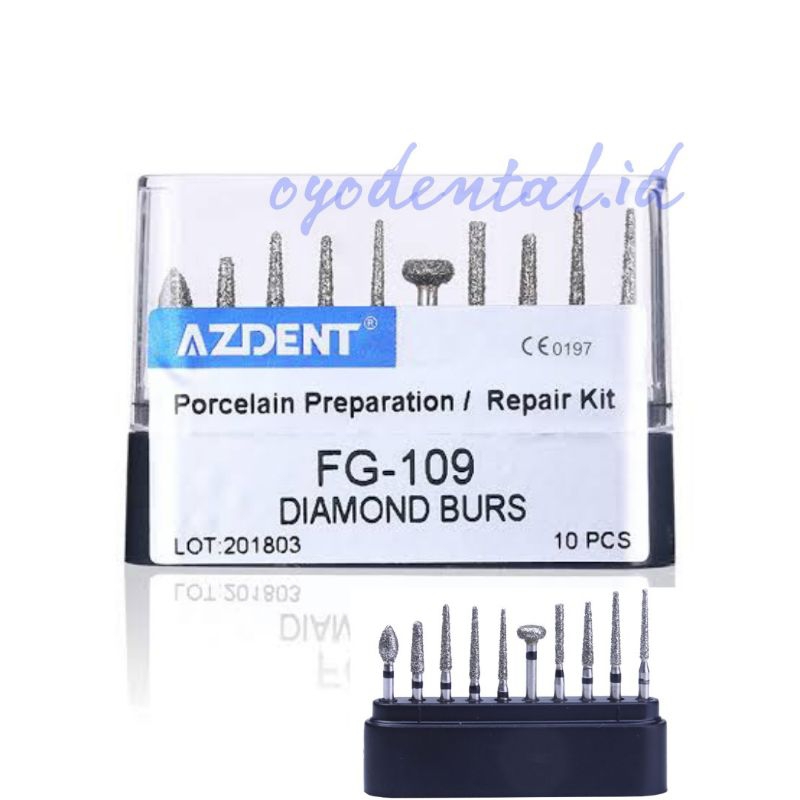 Dental Diamond Bur เตรียม Porcelain 109 Azdent ความเร็วสูง