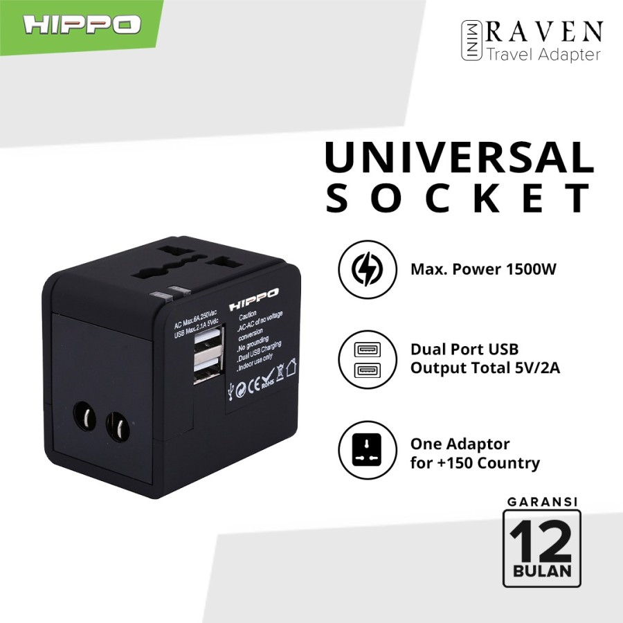 HIPPO RAVEN UNIVERSAL TRAVEL ADAPTER / INTERNATIONAL CHARGER ADAPTER / ปลั๊กไฟ UNIVERSAL