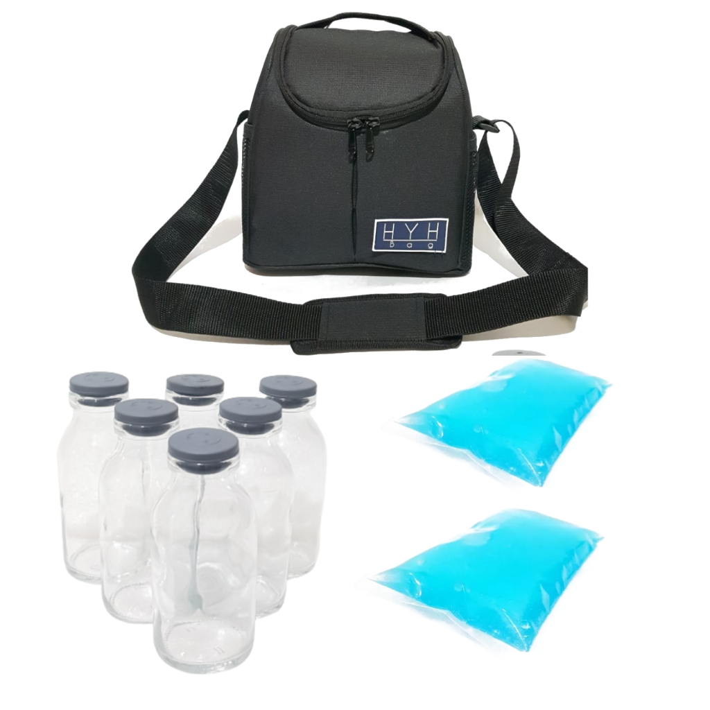 Stevenyhiru88 (BAG+6 BREAST MILK BOTTLES + 1 BLUE GEL) HYH COOLER BAG / HYH BREAST MILK COOLING BAG