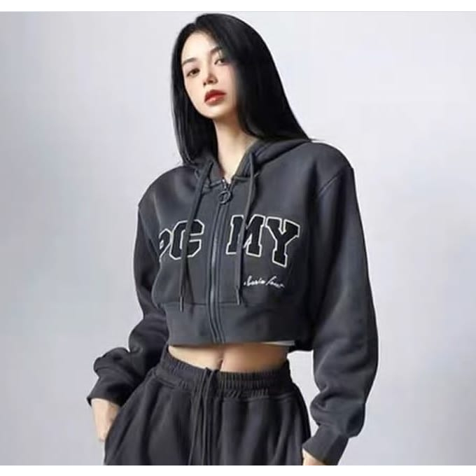 Best Crope Pcmy Hoodie Zipper เสื้อกันหนาวผู้หญิง Crop Top