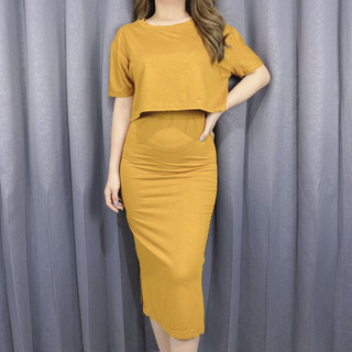 Setelan Crop top Rok Belah Samping 579
