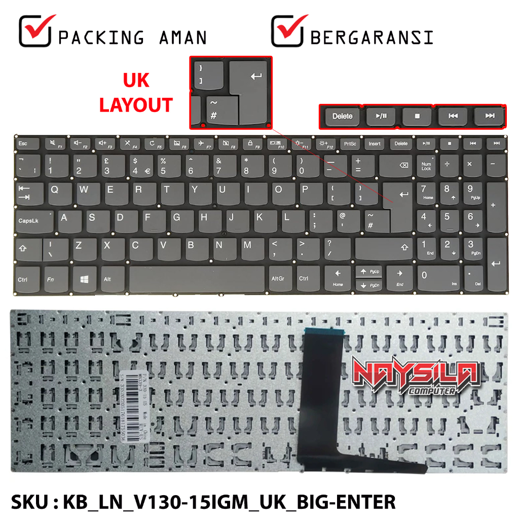 เค้าโครงคีย์บอร์ด Uk Lenovo Ideapad 3-15ADA 3-15ARE 3-15IGL 3-15IML V130-15IGM V130-15IKB V330-15ISK