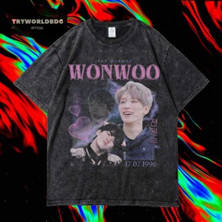 เสื้อยืด ขนาดใหญ่ โอเวอร์ไซซ์ แขนสั้น คอวี ลาย WONWOO VINTAGE