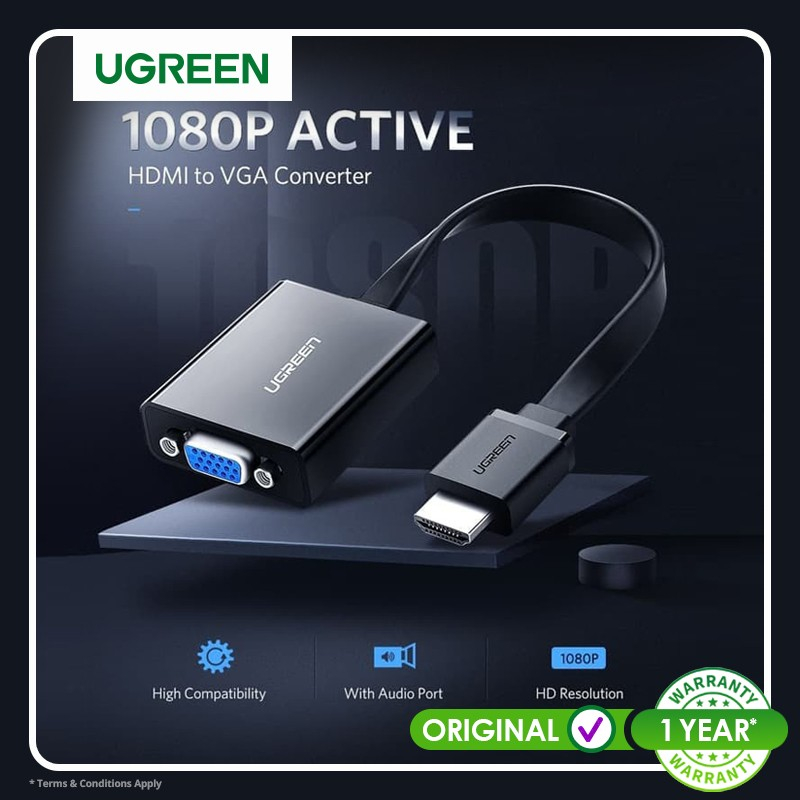 Ugreen ตัวแปลง HDMI เป็น VGA พร้อมเสียง 16 ซม. สีดํา - 40248