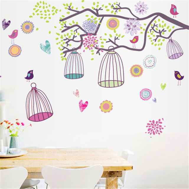 Bird Cage Color AY993 - สติ๊กเกอร์ติดผนังห้องนอนเด็ก Aesthetic Wall Sticker