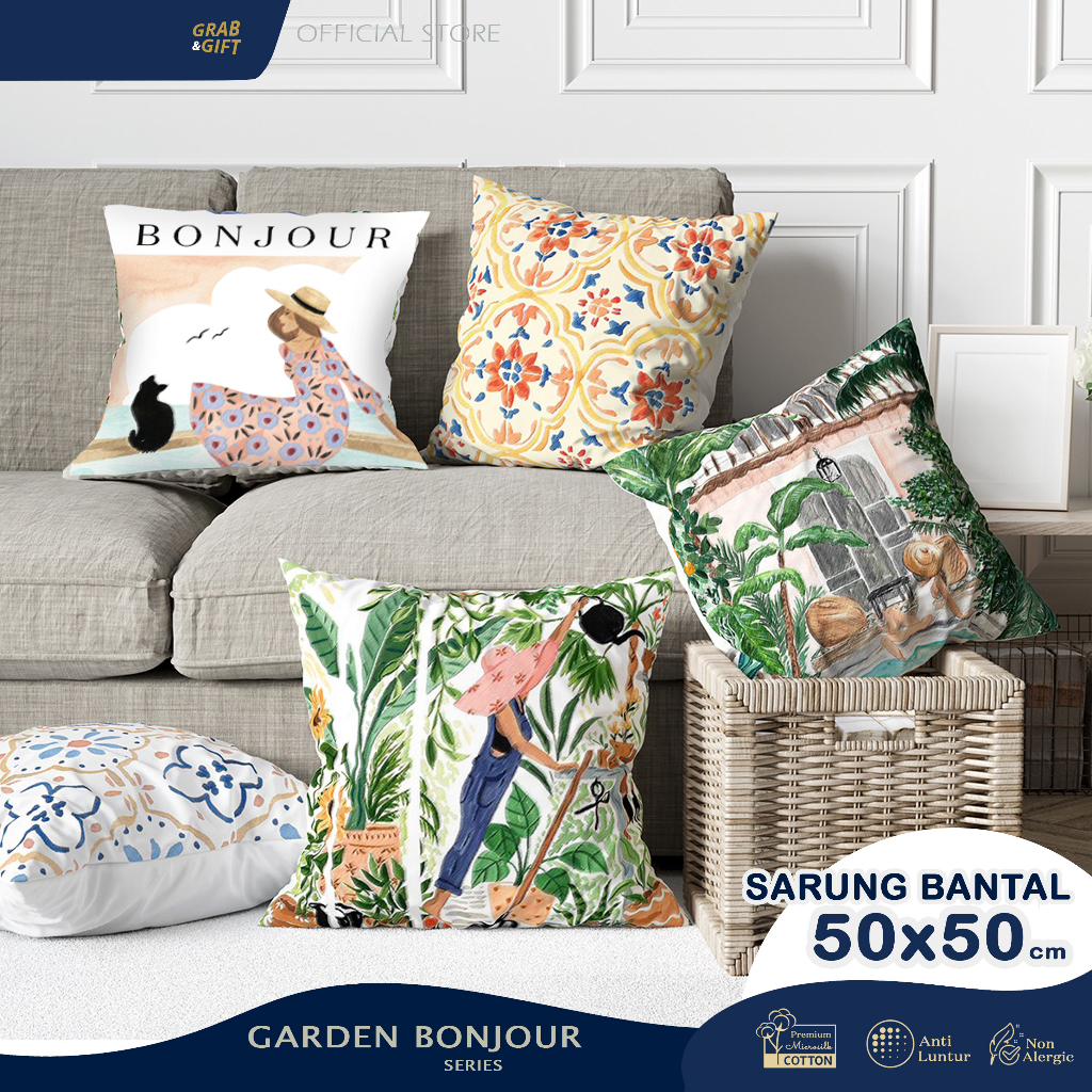 Garden Bonjour Motif ปลอกหมอนอิงโซฟาพิมพ์ลาย 50x50 ซม. Kinfolk Aesthetic Woman