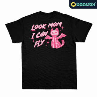 Bearstix - เสื้อยืด ลายแมวปีก - Kaos Look Mom I Can Fly - Baju Streetwear - Skleton - Kaos Cat