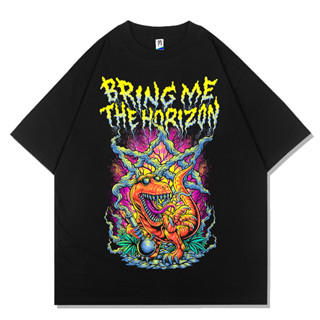 เสื้อยืด พิมพ์ลายไดโนเสาร์รมควัน BMTH | พาฉันไปในเส้นขอบฟ้า | เสื้อยืด พิมพ์ลายวง Band | เสื้อยืด แขนสั้น โลหะ | เสื้อยืด ขนาดใหญ่ | ป้ายแท็ก Merchcons