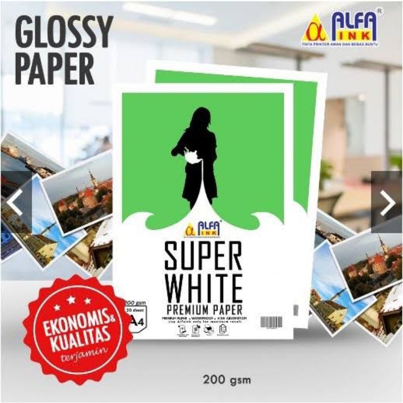 ALFAINK SUPER WHITE GLOSSY PAPER A4 200GSM