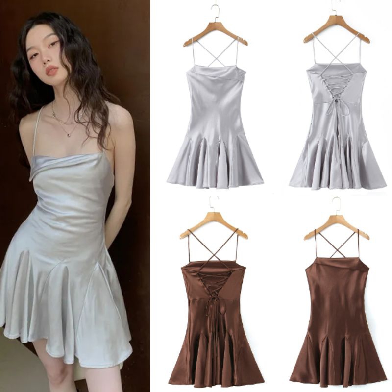 มินิเดรสไขว้หลังผ้าซาติน71824