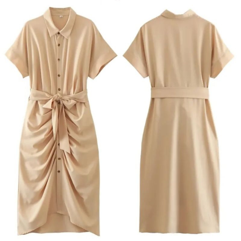 เดรสยาวริ้วรอยสีเบจ 71799