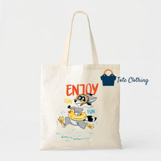 Weo TOTE BAG ผ้าแคนวาส / กระเป๋าโท้ทผู้หญิง / กระเป๋าโท้ท ลวดลาย สนุกกับชีวิต