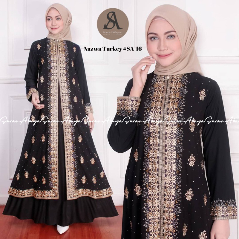 Sarae Abaya Turkey Premium Nazwa SA-16 เดรสปักเลื่อม สีดํา หรูหรา หรูหรา Ceruti