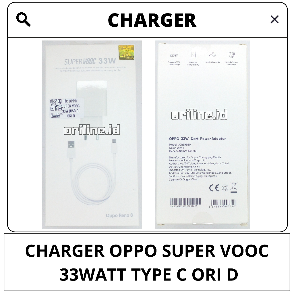CHARGER / CASAN / TRAVEL CHARGER OPPO TYPE C SUPER VOOC 33W