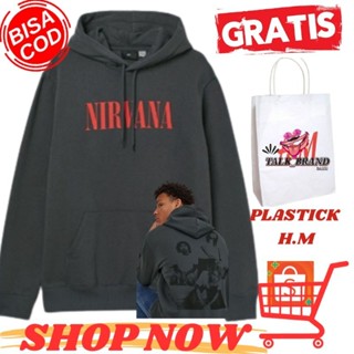 (10.10) เสื้อกันหนาว มีฮู้ด พิมพ์ลาย HM NIRVANA สีแดง สําหรับผู้ชาย และผู้หญิง