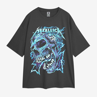 เสื้อยืด โอเวอร์ไซซ์ พิมพ์ลาย Metallica Lightning สไตล์วินเทจ