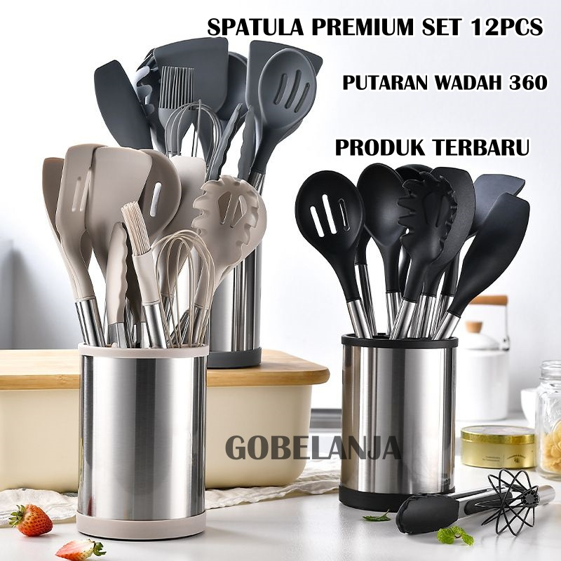 PREMIUM SPATULA Set 12 ชิ้น 360 ROTATION / ซิลิโคน SPATULA เครื่องทําอาหาร UTENSILS PREMIUM KITCHEN 