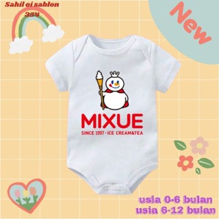 ชุดจัมเปอร์ ลายไอศกรีม BABY MIXUE สําหรับเด็กทารก | ชุดบอดี้สูท จัมพ์สูท MIXUE ผ้าฝ้าย สไตล์ยุค 30 สําหรับเด็กผู้ชาย เด็กผู้หญิง