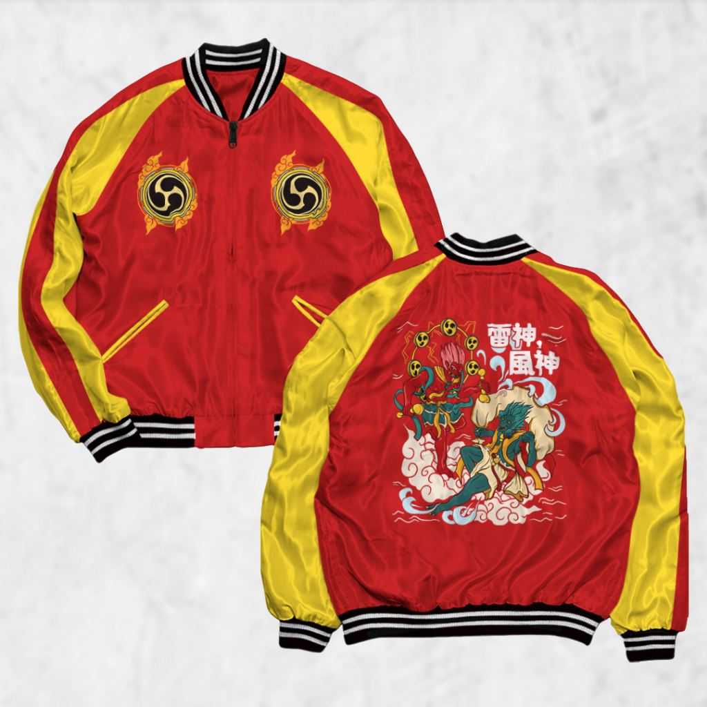 Risrus เครื่องแต่งกาย Sukajan RAIJIN Sukajan เสื้อแจ็คเก็ต Motif ผู้ชายผู้หญิง Distro Unisex Outwear