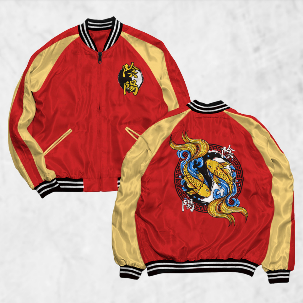 Fortklass Sukajan KOI เสื้อแจ็คเก็ตพิมพ์เสื้อแจ็คเก็ตผู้ชายและผู้หญิง Distro Unisex Japan Premium Or