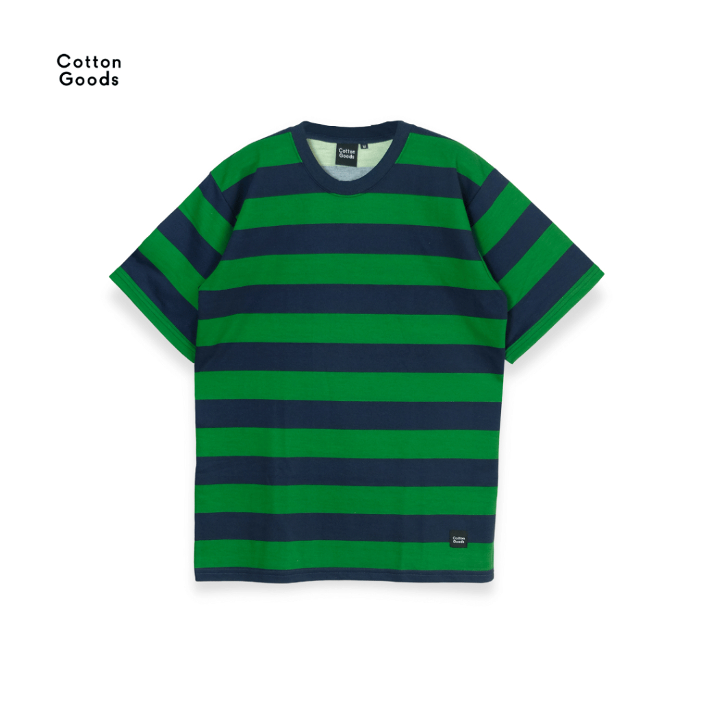 Cotton Goods Oversize Baby Terry Kobe Navy Green Striped Tees เสื้อยืด