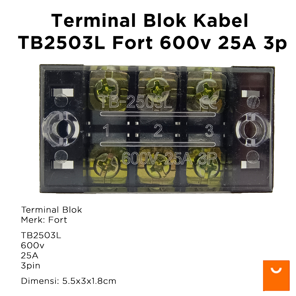 สายบล็อคเทอร์มินัล TB2503L Fort 600v 25A 3p Terminal Blocks