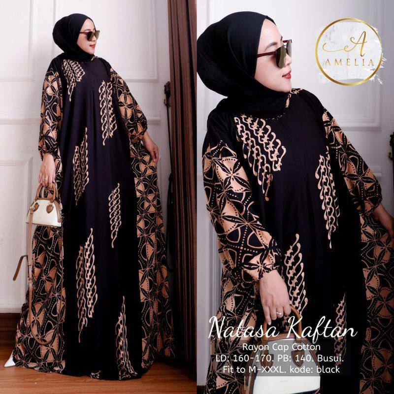 BILION KAFTAN NATASA MAXY DRESS SUPER JUMBO LD 180 DASTER BATIK BUSUI FRONT ZIPPER GAMIS RAYON BATIK