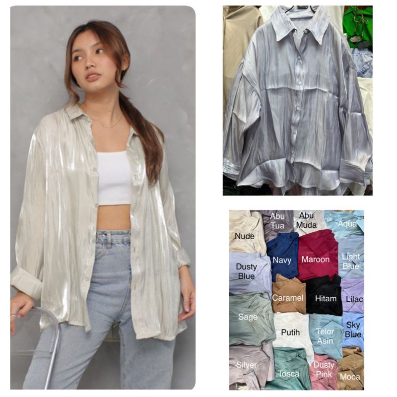 KEMEJA PREMIUM OVERSIZE KAREN SHIMMER SILK SHIRT
