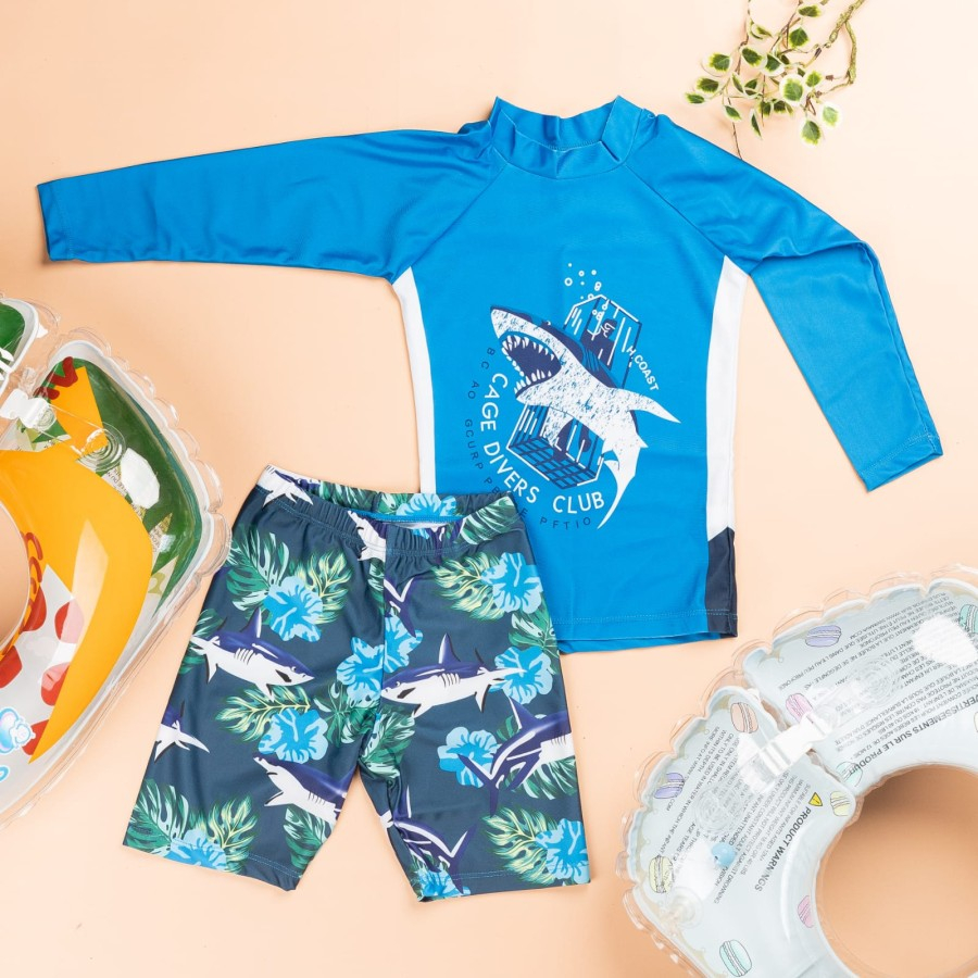 Hello Sun Swim Wear ชุดว่ายน้ําเด็กชายฉลามน้ําเงินสุดเท่