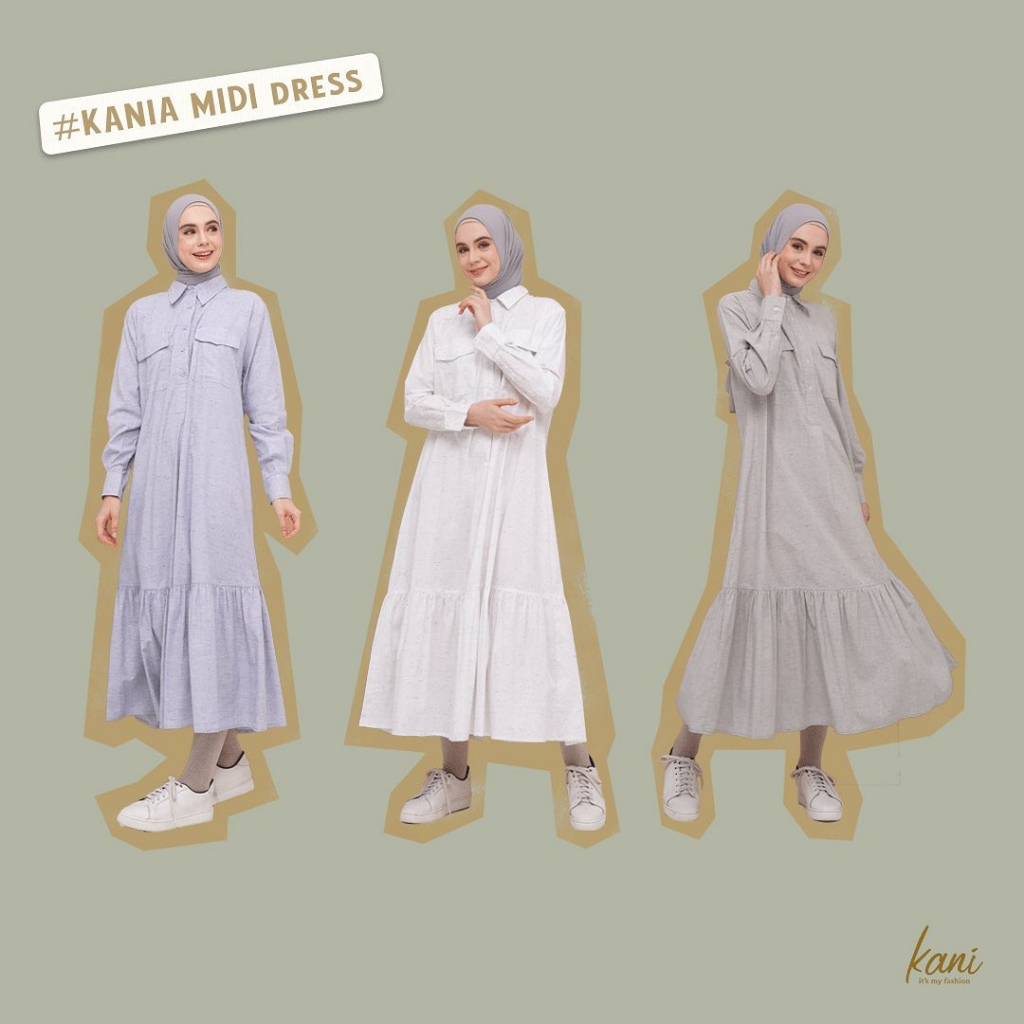 KANI KANI KANI เดรสมิดิ | Cotton Slub Soft Blue Green Womens Casual Korean Look Clothing