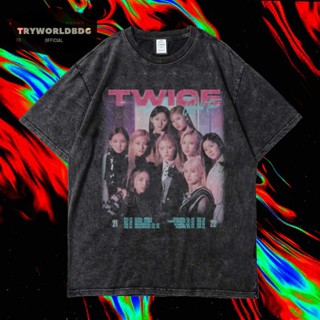 เสื้อยืด พิมพ์ลาย Tryworldbdg OFFICIAL "TWICE" | เสื้อเชิ้ต ซักได้ | หินล้าง | เสื้อยืด ขนาดใหญ่ | เสื้อยืด ลาย Twice WORLD TOUR WASHING VINTAGE