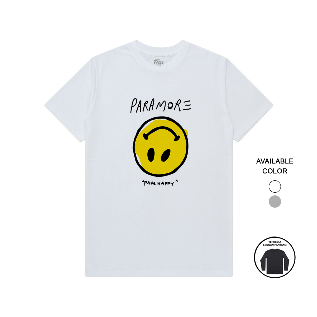 [HOT] PARAMORE BAND T-SHIRT - FAKE HAPPY T-SHIRT ROCK MUSIC CLOTHES สําหรับผู้ชายและผู้หญิง