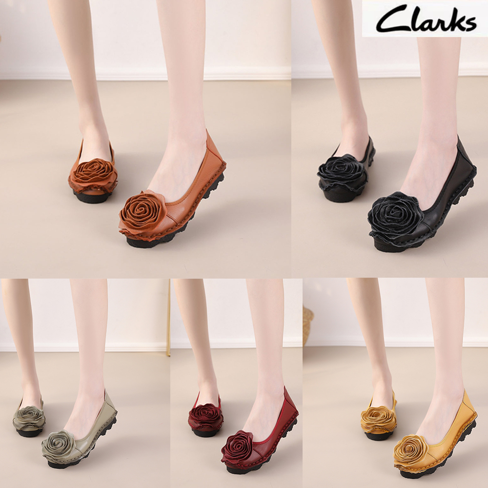 Clarks ใหม่ริบบิ้นรองเท้าผู้หญิง clarks Flats ผู้หญิงรองเท้าหนังแท้ผู้หญิง Jasmine