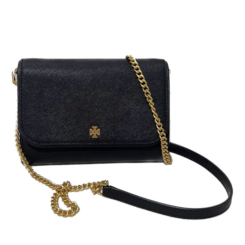 TORY BURCH กระเป๋าสตางค์ สะพายข้าง หนังวัวแท้ แต่งสายโซ่ สําหรับผู้หญิง