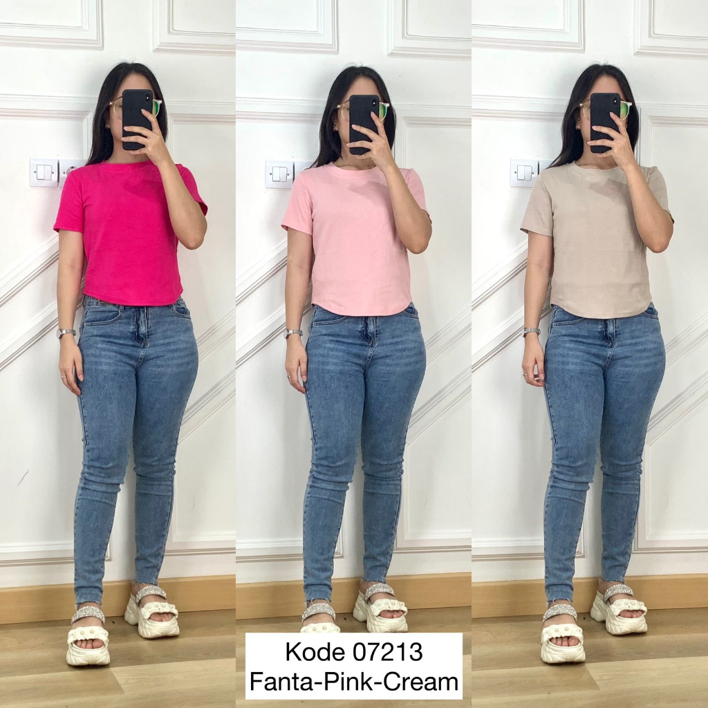 07213 PLAIN BASIC CROP เสื้อยืด ONECK คอสั้น SLEEVE PREMIUM ผู้หญิง TOP COTTON STRECTH PLAIN HFS แขน